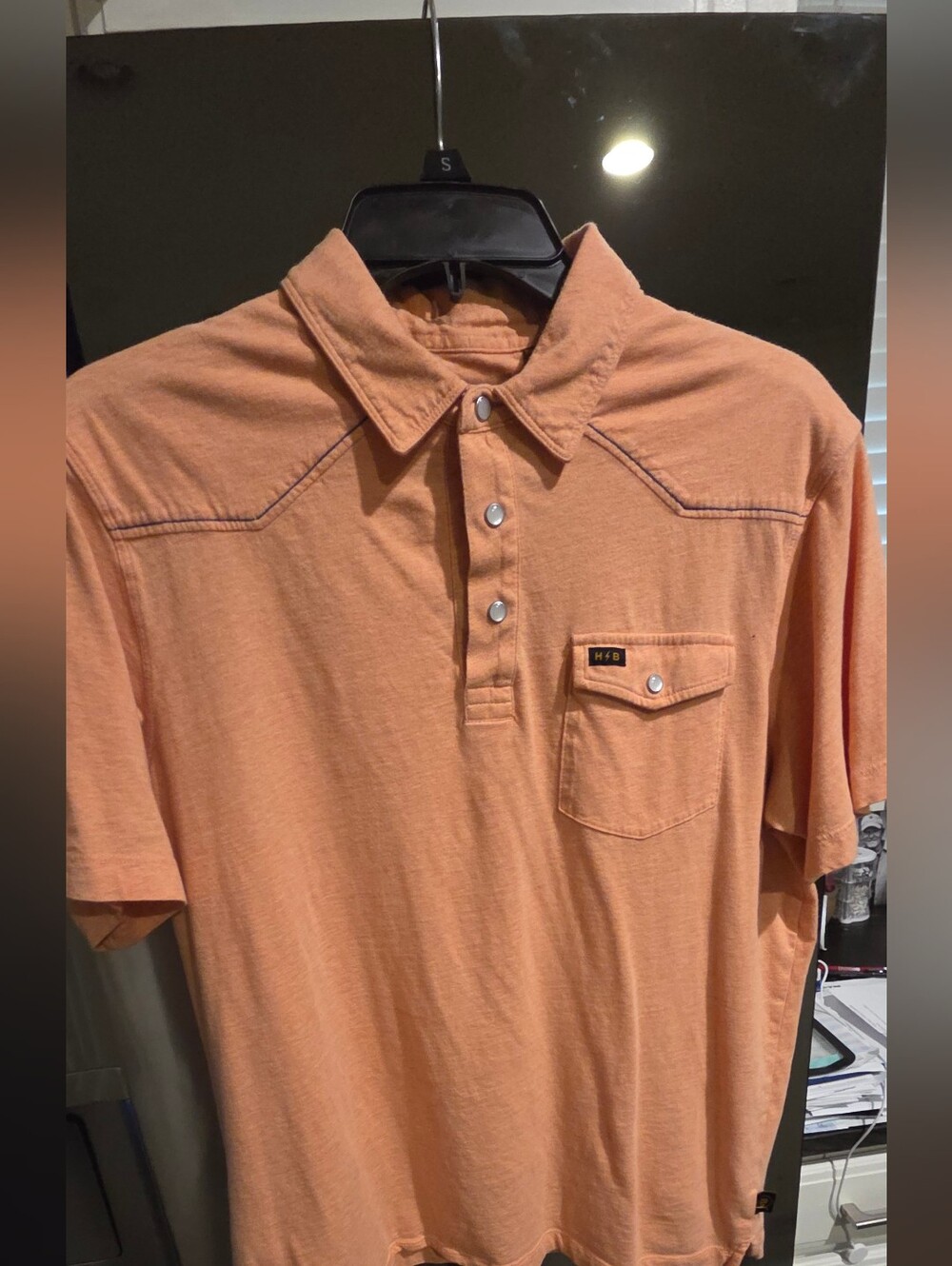 Howler Brothers Peach Pearl Short-Sleeve Polo w/Chest Pocket Pearl Snap Buttons
